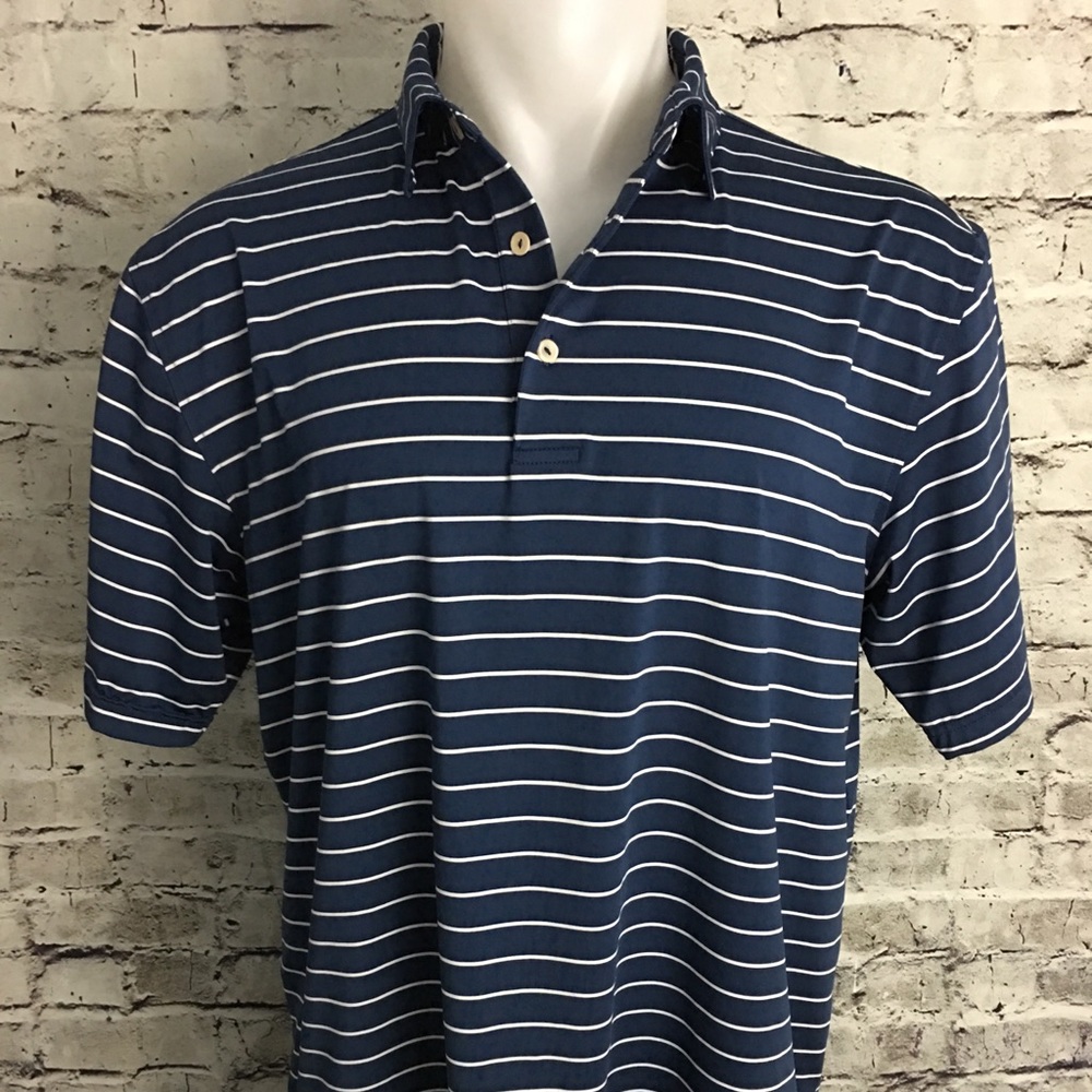 Peter Millar blue striped golf polo large